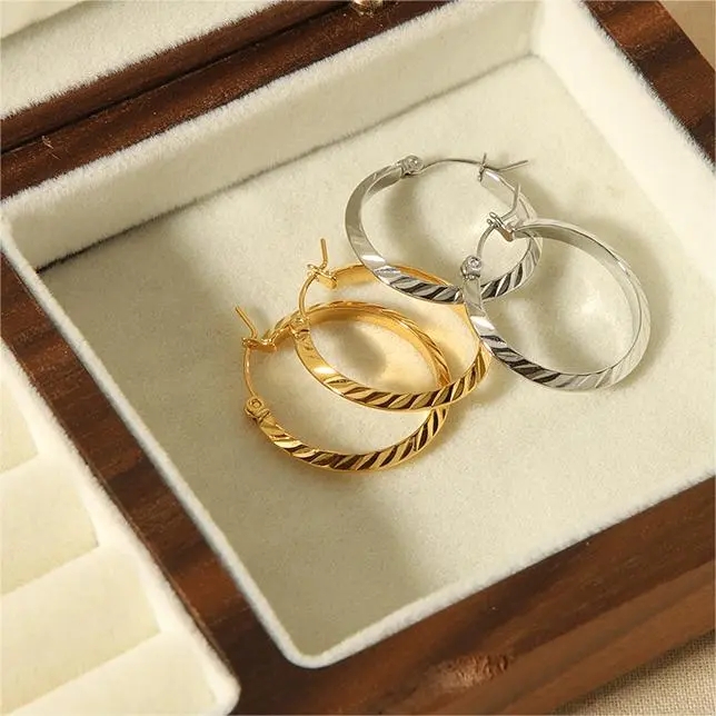 1 Pair Daily Geometric Stainless Steel 18K Gold Plated Women's Hoop Earrings h5 